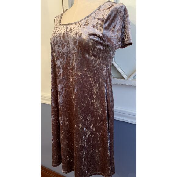 Small Socialite Women's Pink Mauve Velour Dress A-Line Stretch Short Sleeve - Picture 2 of 5